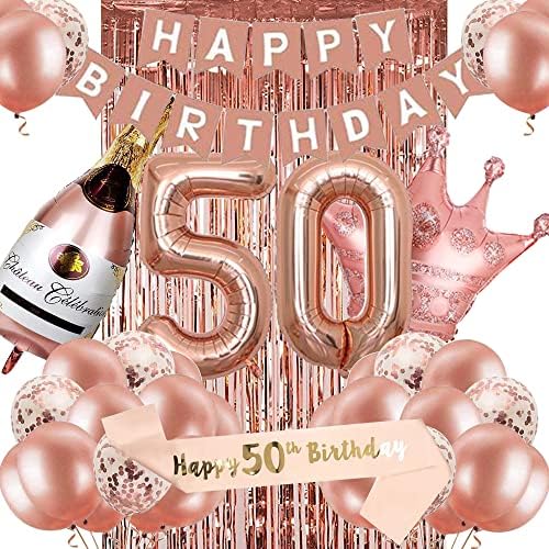 50. rođendanski ukrasi za žene, ružin zlato 50. rođendanski zabava za nju, 50. sretan rođendan banner setovi Rosegold Balloons Decoration