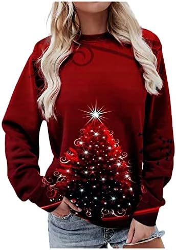 FANDREAM CREW CREW zvezni duks žene Božićni print vrat brodova bez kapuljača Atletski moderni vučni pulover