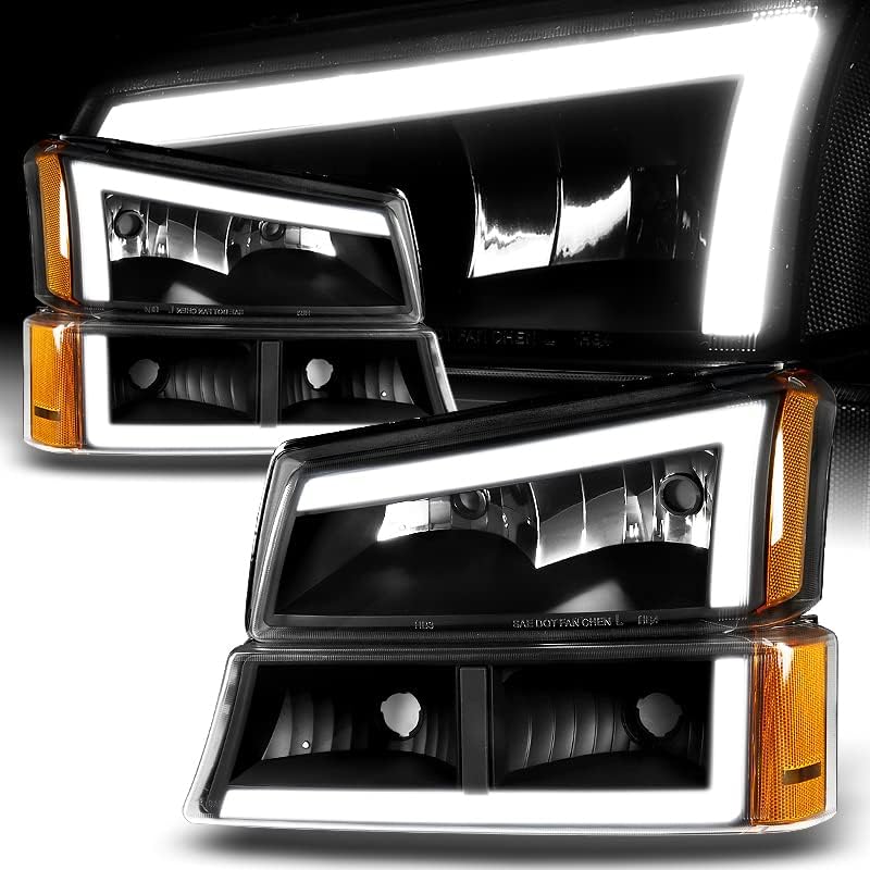 DriftX performanse, 4kom LED DRL Crna prednja svjetla + lampe za branik kompatibilne sa 2002-2007 Chevrolet, Amber reflektori glava+Branik svjetla Combo Set