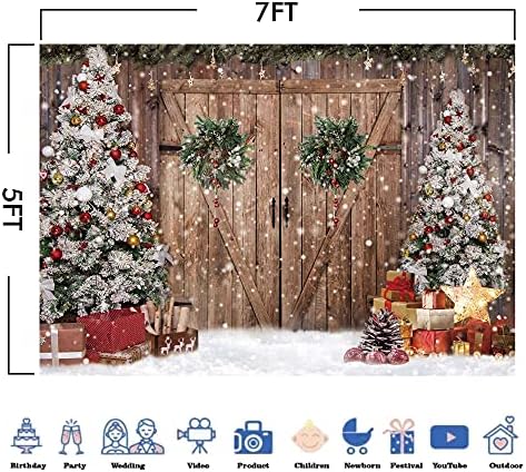 Felortte 8x6ft poliesterska tkanina zimski Božić Rustikalna štala drvena vrata fotografija pozadina Božić drvo snijeg pokloni dekor