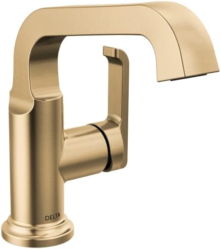 Delta slavina Tetra Zlatna slavina za kupatilo sa jednom rupom, Zlatna slavina za kupatilo sa jednom ručkom, slavina za umivaonik u kupatilu, tehnologija dijamantske zaptivke, metalni odvodni sklop, Lumicoat Champagne Bronze 589SH-CZ-PR-DST