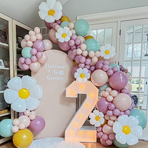 158pcs Daisy Balloon Garland luk Kit sa pastelno ljubičastim plavim balonima Groovy cvijet tema za rođendan Baby Shower svadbena svadbena