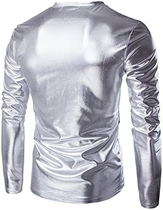 Wenkomg1 muška metalik majica, prom crewneck bluza sjajna reflektiraja disko majica s dugim rukavima Slim Fit Top