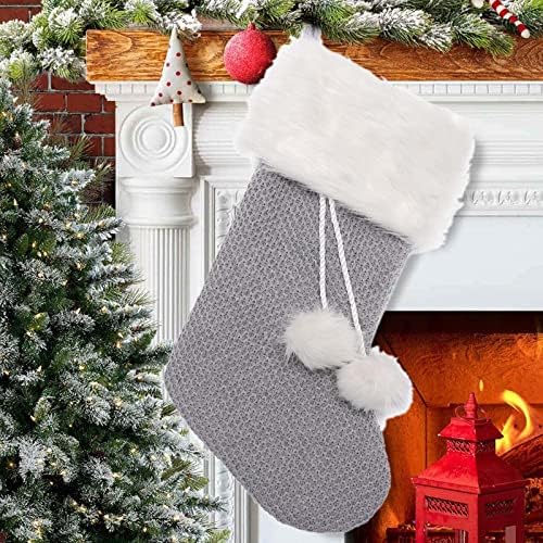 17-inčne crvene i sive božićne čarape Faux Xmas Božićne čarape Viseći ukrase bombonske torbe za božićne ukrase Solarne perle
