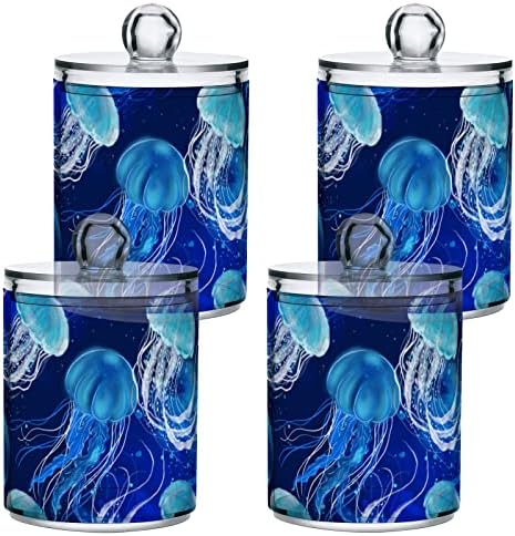 Yyzzh plava meduza podvodna okeanska životinjska morska lica 4 pakovanje QTIP-a Dispenzer za pamuk swab lopta okrugla jastučića 10