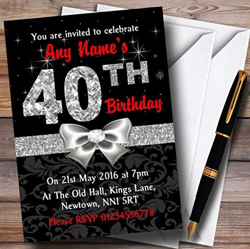 Crveni crni srebrni dijamantski 40. rođendan Personalizirane pozivnice