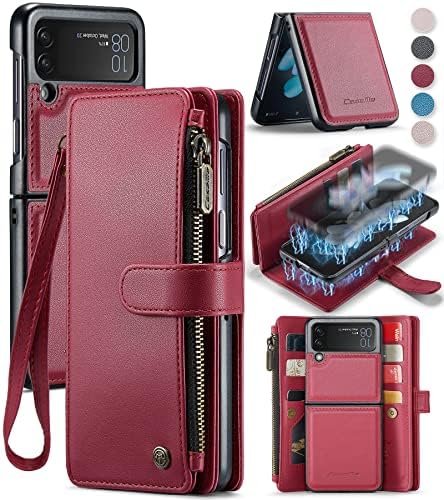 CaseMe za Samsung Galaxy Z Flip 4 5G case Wallet Case Cover For Women Men Durable 2 in 1 odvojiva vrhunska koža sa 10 držača za kartice