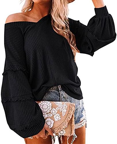 Ležerni pulover Ženska haljina Soft Vneck Flounce Ljetni vrhovi Udobne čvrste mjehuriće plus veličine pamuk