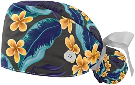 2pcs radne kape sa dugim dlakom gumbom, čep pilinga za glavu za žene tropsko cvjetovi lišće