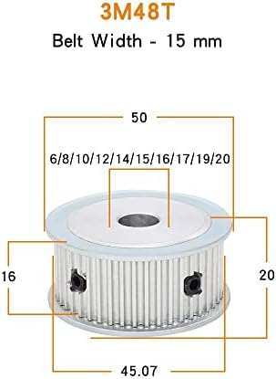 AXWERB Professional 2pcs 3m-48T remenice za zupčasti remen, Af oblik otvora 6/8/10/12/14/15/16/17/19mm aluminijumske felne za širinu