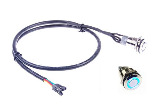 KNACRO 16mm Prekidač za šasiju metalni prekidač sa 100cm 3.3 FT Produžni kabl plavi prsten LED pogodan za DIY računarski prekidač
