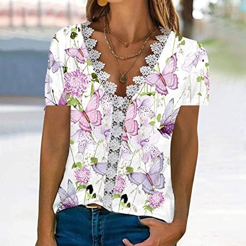 Ženska modna proljetna ljeto tiskana kratkih rukava čipkasti bluza s bluzom za bluzu V-izrezom