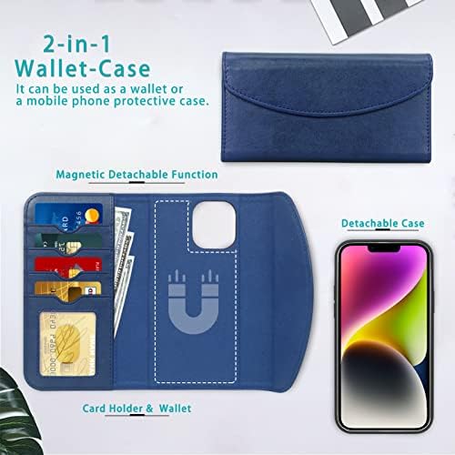 FYY dizajniran za iPhone 14 Plus 6.7 futrolu, [kompatibilno sa Magsafe punjenjem] 2-u-1 magnetna odvojiva torbica za novčanik sa zaštitnim poklopcem držača kartice za iPhone 14 Plus 6.7 2022 plava