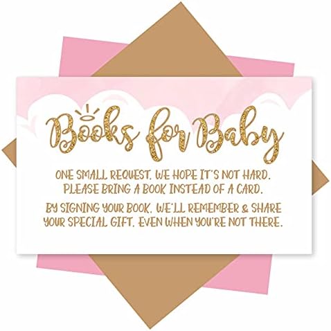25 Pink Gold Girl Heaven Sent Clouds Baby Shower Pozivnice, 25 Zahtjev Za Knjigu Baby Shower Book Book Alternative, Sprinkle Invite