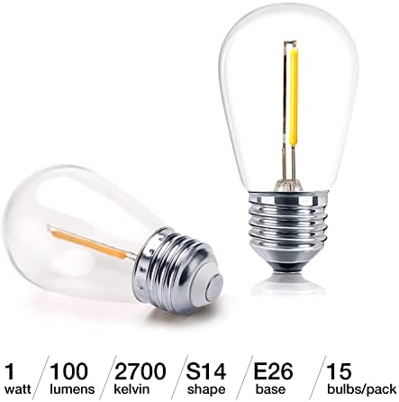 Brighttech Ambience PRO zamjenske LED sijalice, 1 Watt LED Edison inspirisane izložene filamentne sijalice, S14 energetski efikasne vanjske sijalice-15 pakovanje
