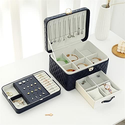 GRETD 3-slojna velika kutija za nakit velikog kapaciteta kovčeg za nakit Organizator kožna putna kozmetička kutija za žene (Boja: