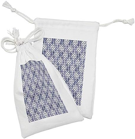 Lunarljiva apstraktna torbica tkanina set od 2, geometrijski pletiv uzorak tekstil nadahnuo nordijsku artizansku sliku, malu vrećicu za crtanje za maske i usluge, 9 x 6, ljubičasto plavo bijelo