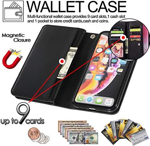 iPhone 11 torbica za novčanik za žene / muškarce, Kudex Glitter Sparkle 9 držač kartice PU kožna knjiga dizajn postolja magnetno zatvaranje