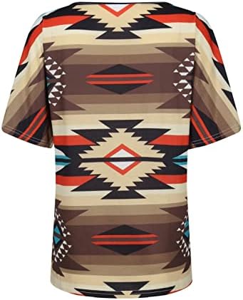 Zapadne majice za žene Tribal Aztec je otisnuta majica kratkih rukava Ležerne ljetne vrhove labavi vintage etnic v izrez geometrijski