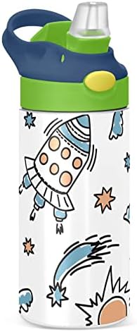 Kigai Doodle Rakete Kids Boca vode sa slamnom poklopcem Hrana dvostruka zidana od nehrđajućeg čelika izolirana izolirana bočica za ponovno zakraćivanje Tumbler Boca za djevojčice Boys Maddlers, 12oz