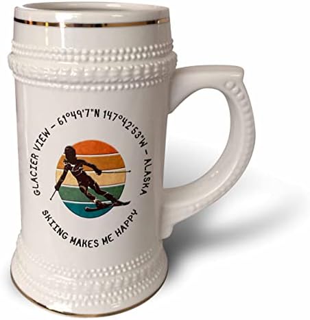 3Droza glečer pogled, Aljaska, Sjedinjene Američke države. Ženska skija, crna, bijeli tekst. - 22oz Stein šolja