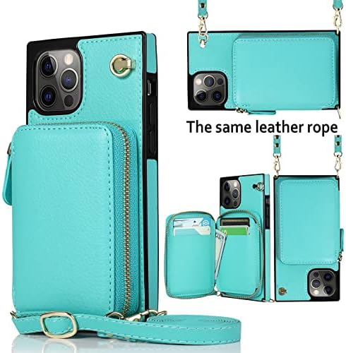 GLLDS torbica za novčanik za iPhone 13/13 Pro / 13 Pro Max sa trakom preko tijela, kožna magnetna futrola za leđa sa držačem za kartice sa džepnim postoljem naramenica za žene,zelena,13pro max 6.7