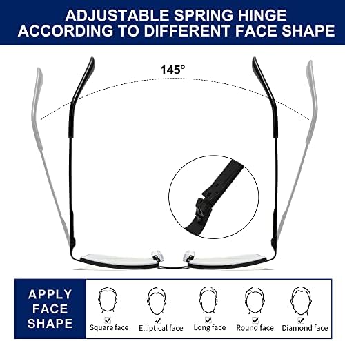 Louol čitači za muškarce Plavo svjetlo za čitanje za čitanje, metalni čitači metala s opružnim šarkama UV filteru, 5-pakovanje