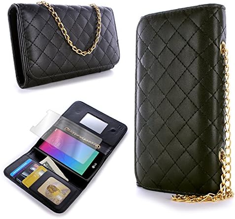 LG Escape 2 / Logos/Spirit Case, dizajn torbice [CoverON® ClutchCase] torbica za novčanik sa Prošivenom zaštitom [utori za ličnu kartu kreditne kartice, modno ogledalo i ručni lanac] poklopac telefona-Crna