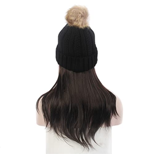 N / modni ženski šešir za kosu crni pleteni šešir perika duga ravna crna perika šešir stilska ličnost