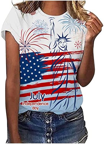 Teen Girls Bluzes 4. jula Ispiši opuštene fit vrhove T majice kratki rukav Crewneck casual bluze 2023 4W