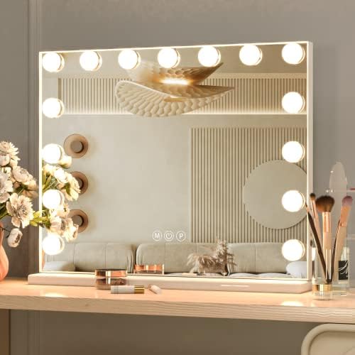 CASSILANDO Hollywood toaletno ogledalo sa svetlima, ogledalo za šminkanje sa 15 LED sijalica, 3 režima osvetljenja u boji, USB Port, pametna kontrola na dodir