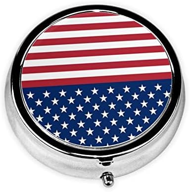 Američka zastava Stars Stripes kutija za pilule, metalna okrugla kutija za pilule, kutija za pilule sa tri pretinca, laka za nošenje