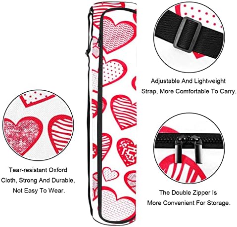 RATGDN Yoga Mat torba, Red Hearts Exercise Yoga Mat Carrier full-Zip Yoga Mat torba za nošenje sa podesivim remenom za žene i muškarce