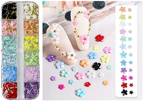 WD & amp;CD 3d cvijet čari za nokte, 12 Boja 3D akrilni cvijet Nail Art Rhinestones višebojni sa zlatnim srebrnim bisernim manikirom