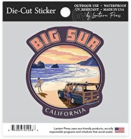 Die Cut naljepnica Big Sur, Kalifornija, Woody na plaži, kontura vinil naljepnica 1 do 3 inča, mala
