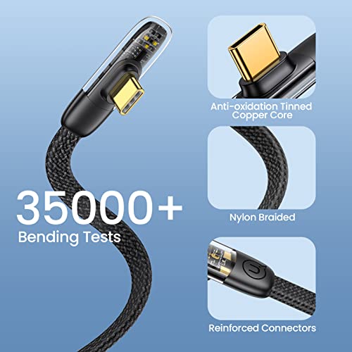 100W USB C na USB C kabl, 90 stepeni 5a PD prozirni kabl, 4ft QC3.0 Super brzo punjenje Type - C Telefon najlon pleteni kabl za punjenje