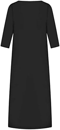 Ženska jednobojna pamučna lanena Ležerna Maxi haljina, ženska ljetna Polukrugasta haljina sa O-izrezom Plus Veličina Boho duga haljina