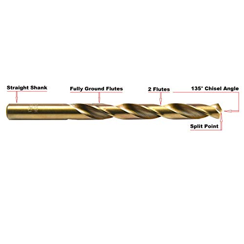 MAXTOOL 13/64 5kom identične bušilice dužine posla HSS M35 Twist burgije 5% kobalt potpuno brušene zlatne ravne bušilice; JBF35G10R13P5