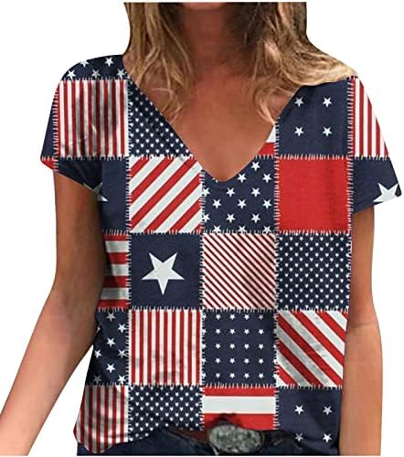Q memeni ženske četvrtih majica kratkih rukava s kratkim rukavima Vruće na vratu Ljetna casual labava majica Dan nezavisnosti Patriotska masa bluza