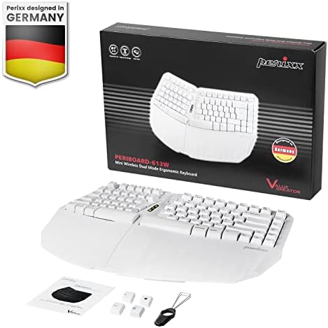 Perixx PERIBOARD-413w AR, žičana USB ergonomska kompaktna Split tastatura - 15, 75x10, 83x2, 17 inča TKL dizajn - Bijelo-arapski izgled