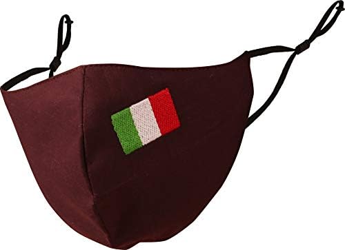 Touchstone italijanska zastava vezene 3 sloja pamučne maske za lice srednje veličine za višekratnu upotrebu perivo u mašini podesivo za muškarce, žene. . Tamno Braon