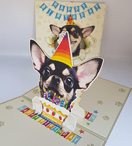 DongNaiWin Crna Chihuahua 3d rođendan Funny Pop up kartice, Chihuahua 3d rođendan Pop up kartice, Hretan Rođendan Lovely kartice za Chihuahua Lover