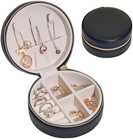 Nunubee Travel Mini kutija za nakit kožni nakit prsten Organizator futrola Poklon kutija djevojke žene,10*10*4.5 cm crna