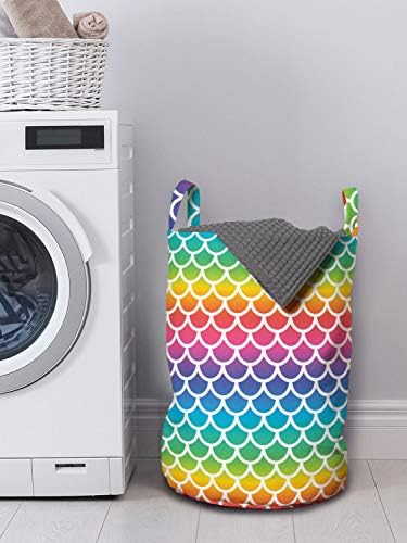 Ambesonne apstraktna torba za pranje veša, Dugina tonirana riba uzorak pola kruga geometrijski Kreativni Mermaid Marine, korpa za