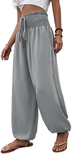 Lveberw Womens Baggy Hlače za žene, visoki struk joga Boho pantalone Atletičke salone hlače za izvlačenje vrećama