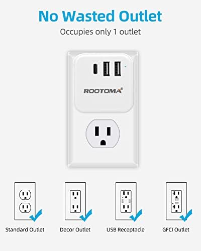ROOTOMA Bundle, USB wall Charger & amp; 3 utičnice Multi Plug Outlet Extender i USB C Multi Plug Outlet, Power Strip Tower prenaponski