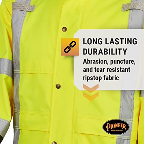 Pioneer Ripstop sigurnosna jakna za kišu visoke vidljivosti-Hi Vis, vodootporan, reflektirajući, radni kaput za muškarce, narandžasta, žuta / zelena