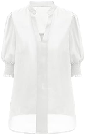 Žene vrhovi 2023 ljetni modni puff kratkih rukava majica casual posteljina obična šifon bluza V vrat radna odjeća Tunic Teers