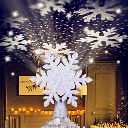 Komiikka Božićno stablo je osvijetljen bijelim projektorom snježnim pahuljicama, 3D rotirajućim snežnim pahuljicama na plafonu za Xmas Odreze za odmor