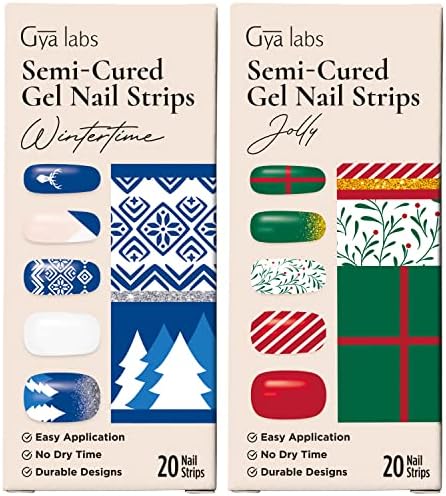 Gya Labs set naljepnica za nokte-dugotrajni nokti za žene - Polusušene gel trake za nokte - naljepnice za nokte za Nail Art Kit | Svečana zima & Svečana Jolly